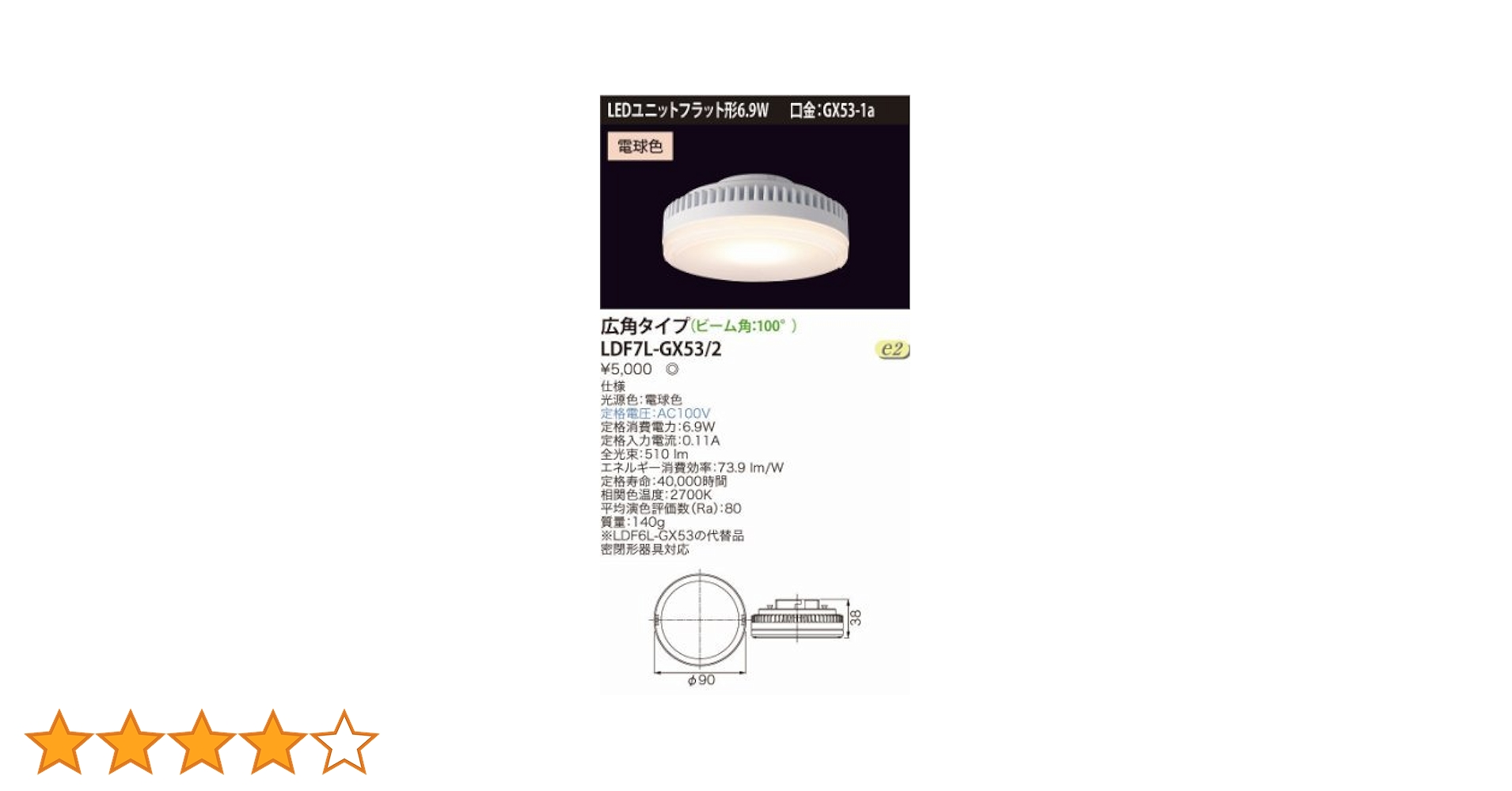 Amazon | 東芝ライテック E-CORE LED電球 LEDユニットフラット形